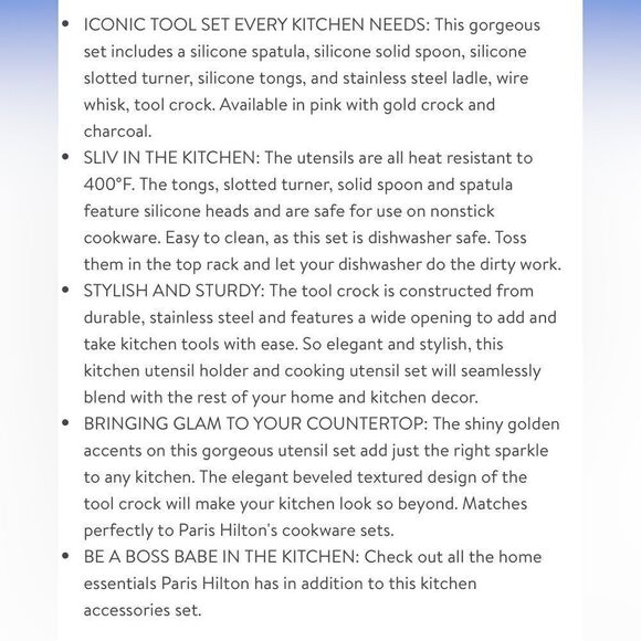 Paris Hilton Stainless Steel Crock Utensils Set - Picture 7 of 8